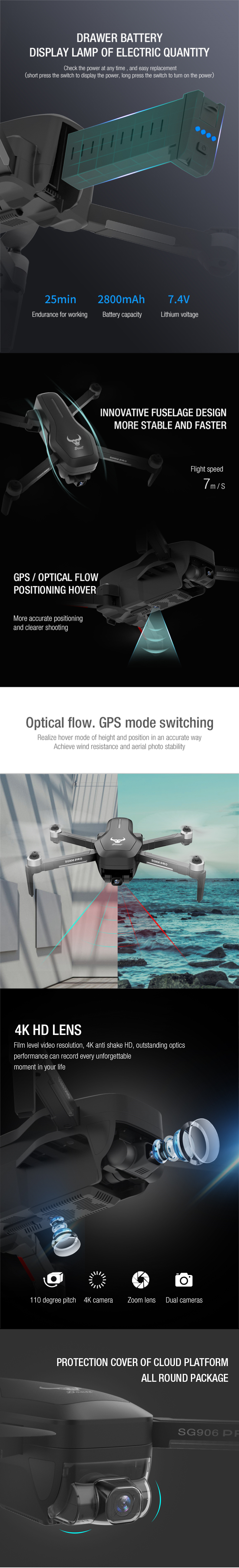 ZLL SG906 Pro 5G WIFI FPV With 4K HD Camera 2-Axis Gimbal Optical Flow Positioning Brushless RC Drone Quadcopter RTF 81
