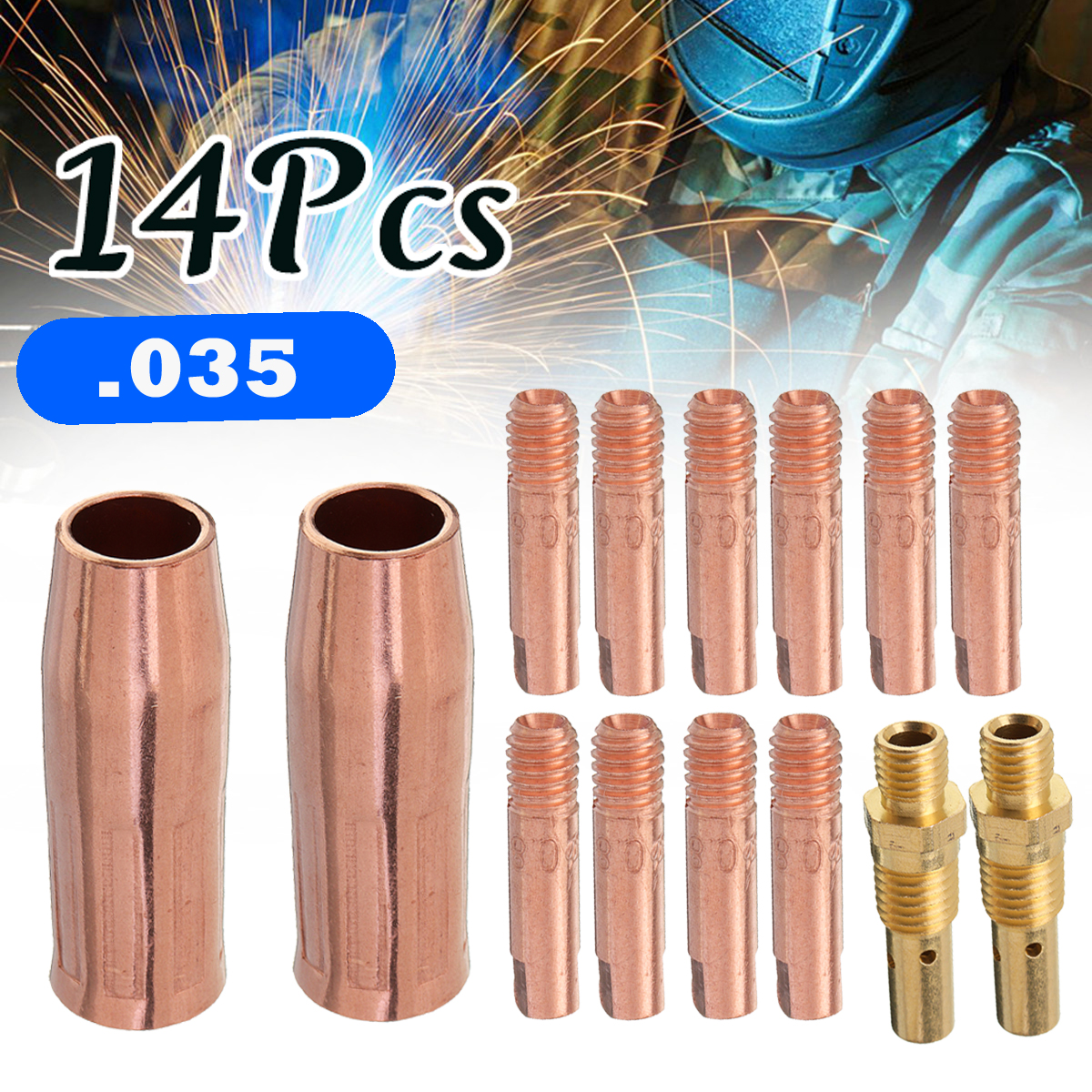 

14Pcs 0.8mm Copper MIG Welding Torch Nozzle Kit for 100L Welding G un for 0.03Inch Contact Tip Gas Nozzle Holder Set + Connecting