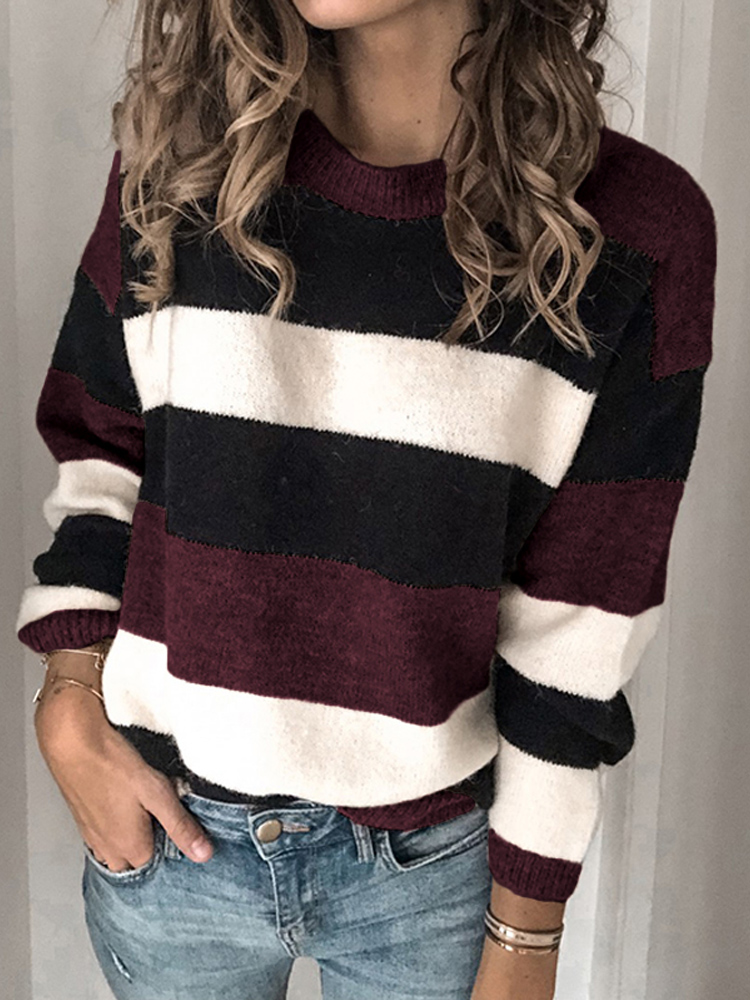 

Women Color Block Casual Pullover Loose Sweaters