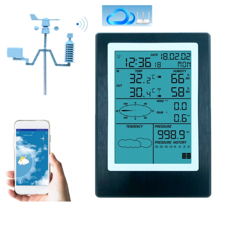 

WiFi Weather Station LCD Thermometer Hygrometer Rainfall Pressure Wind Speed Direction Wireless APP Weather Forecast Data Alarm