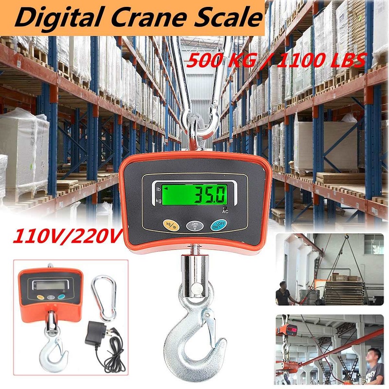 1100LBS Digital Crane Hanging Scale Heavy Duty Industrial w/LED Display 500KG A+ 