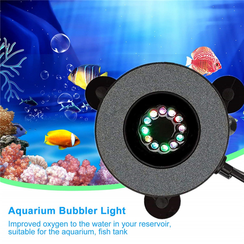 US LED Lights Lamps Bubble Air Stone Submersible Aquarium Fish Tank Pump Decor 
