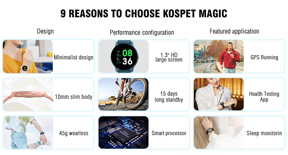 Kospet Magic Super Slim Motion Track Blood Pressure O2 Test Sleep Monitor 15Days Standby Smart Watch 9