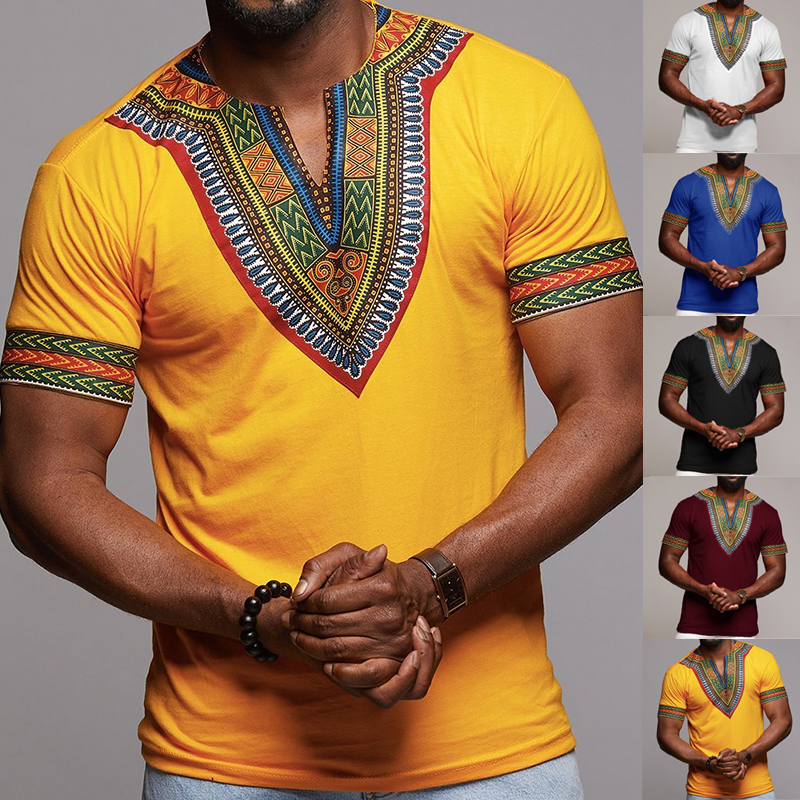 

Мужская африканская этническая футболка с коротким рукавом с принтом в стиле дашики, блузка T Рубашка