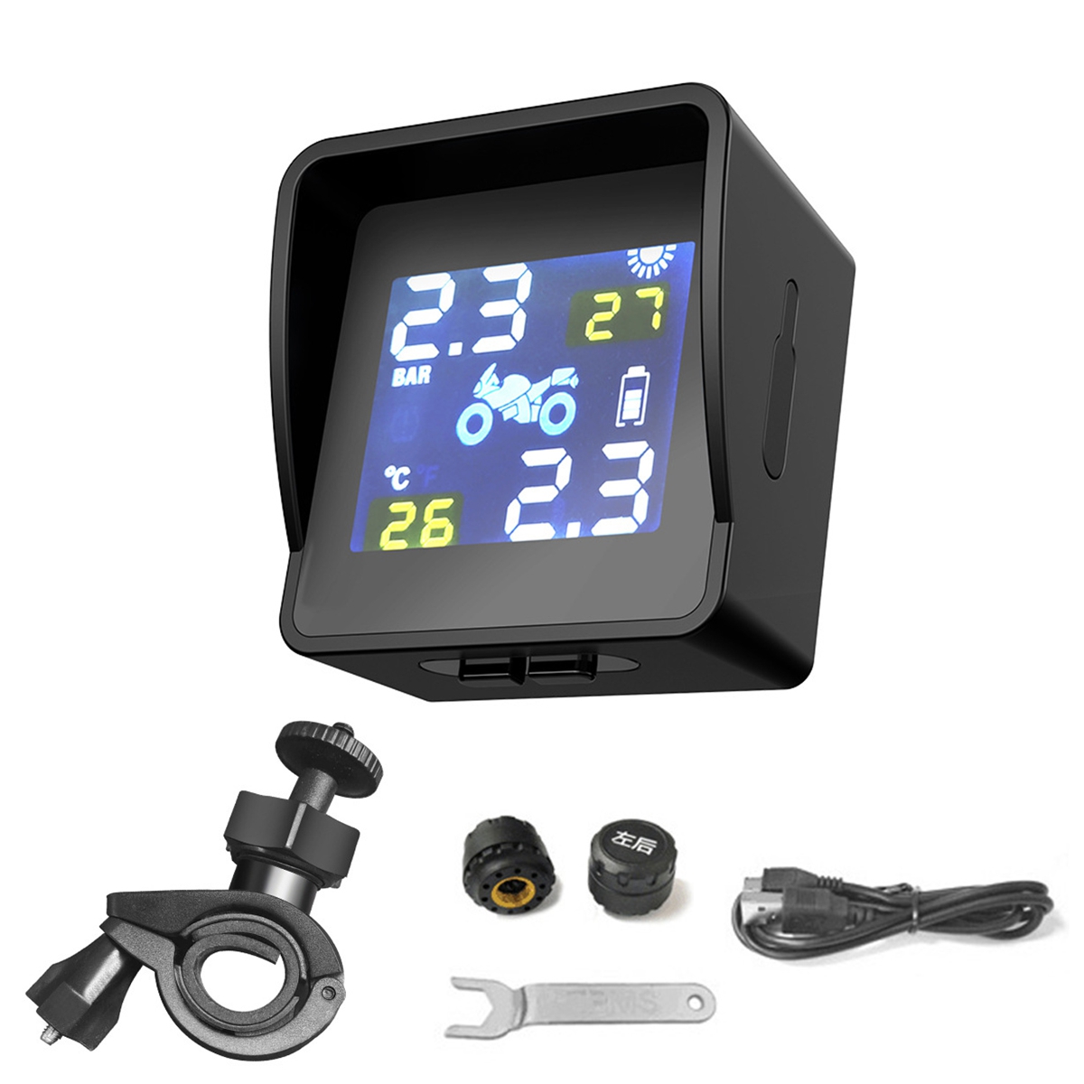 

Solar + USB Dual Mode 1100mAh Waterproof TPMS Motorcycle Real Time Tire Pressure Monitor System Wireless LCD Display Ext