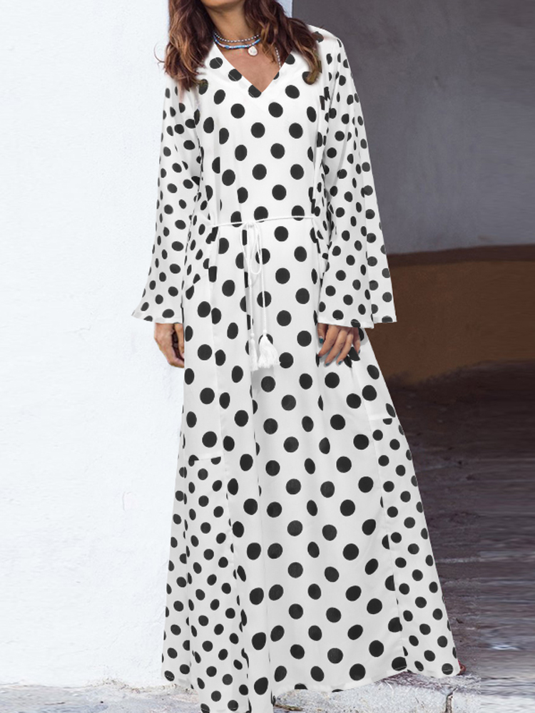 

Women Polka Dot V-neck Long Sleeve Casual Maxi Dress