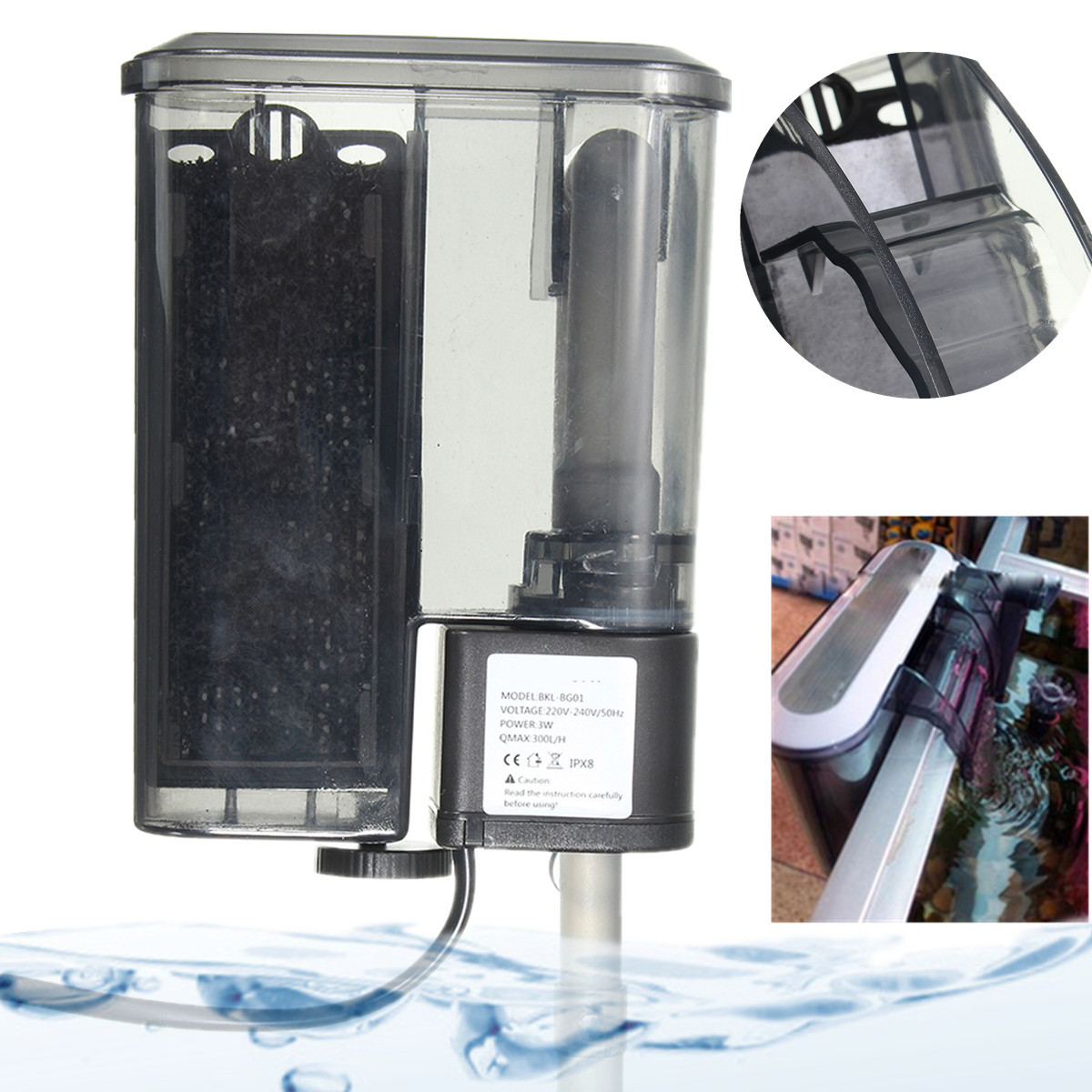 

3W 220-240V External Hang On Filter Surface Skimmer Flow Mini Aquarium Fish Tank
