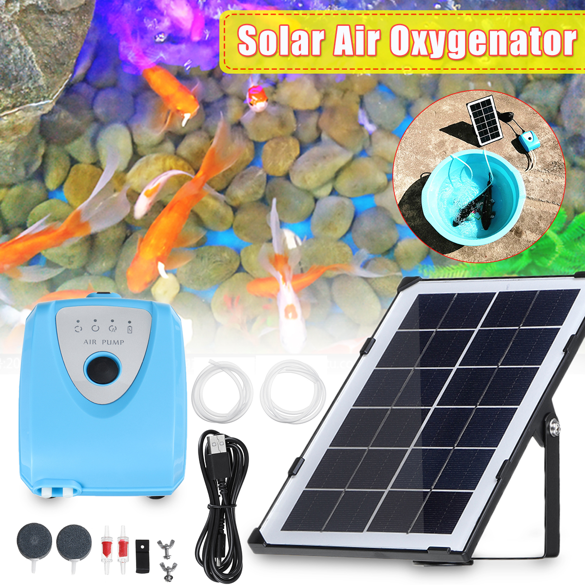 Solar Powered Charging Oxygenator Air Pump Oxygen Aerator For Aquarium Fish Tank 