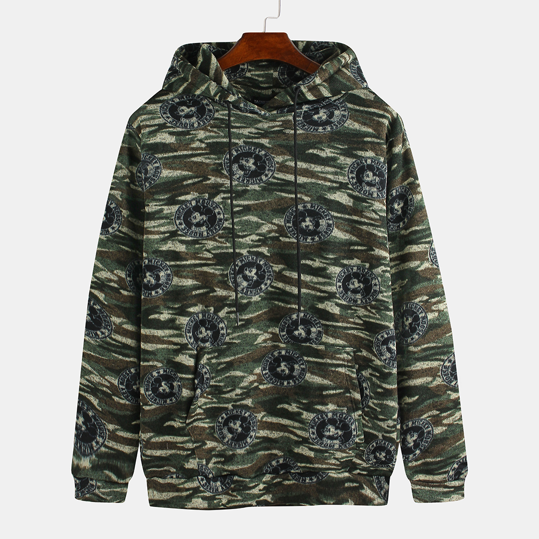 

Men Mickey Mouse Camouflage Mixed Print Knitting Hooded Swea