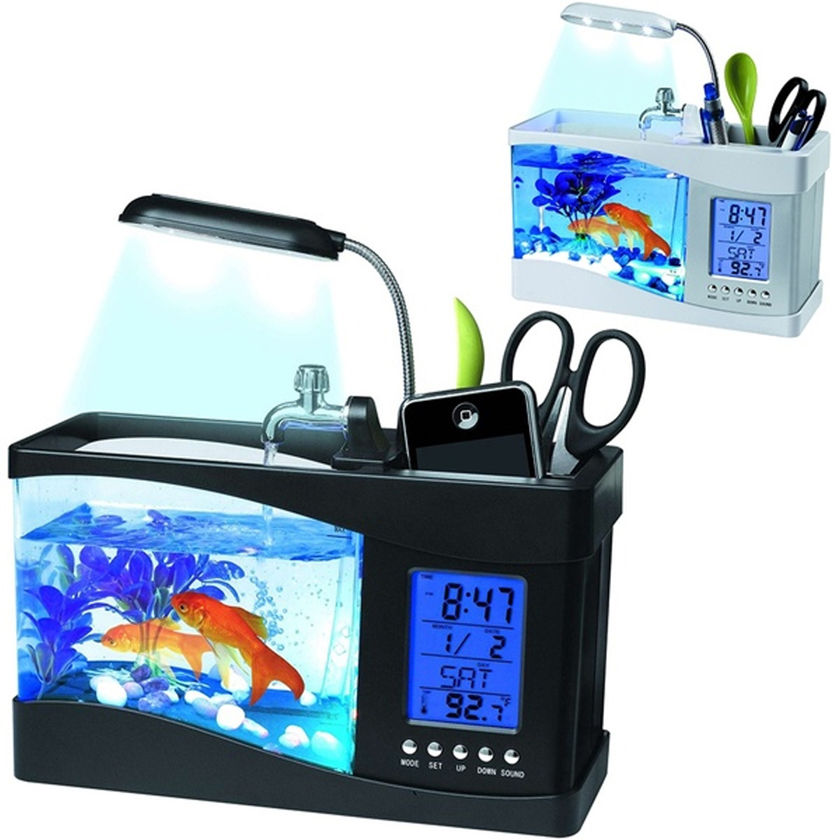 

Маленькая Аквариум Мини-аквариум Золотая рыбка Чаша Лампа Термометр Сигнализация Часы Светодиодный
