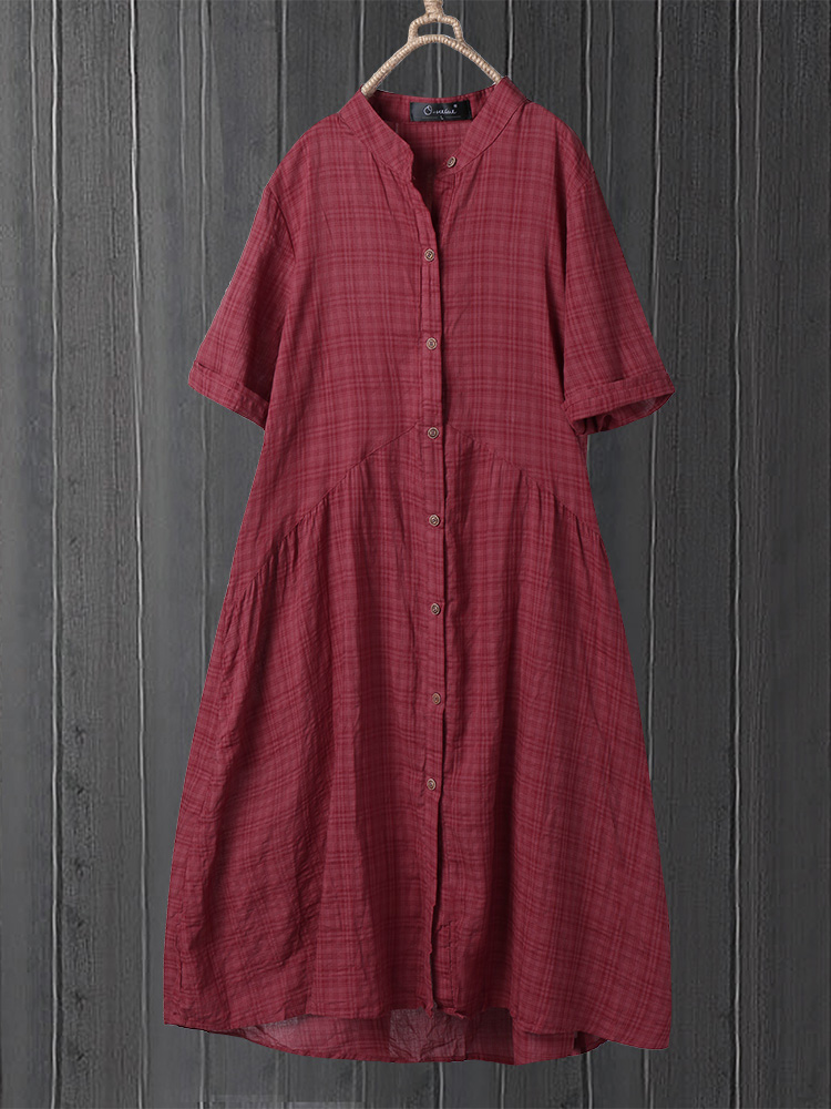 

Vintage Plaid Print Button Dress