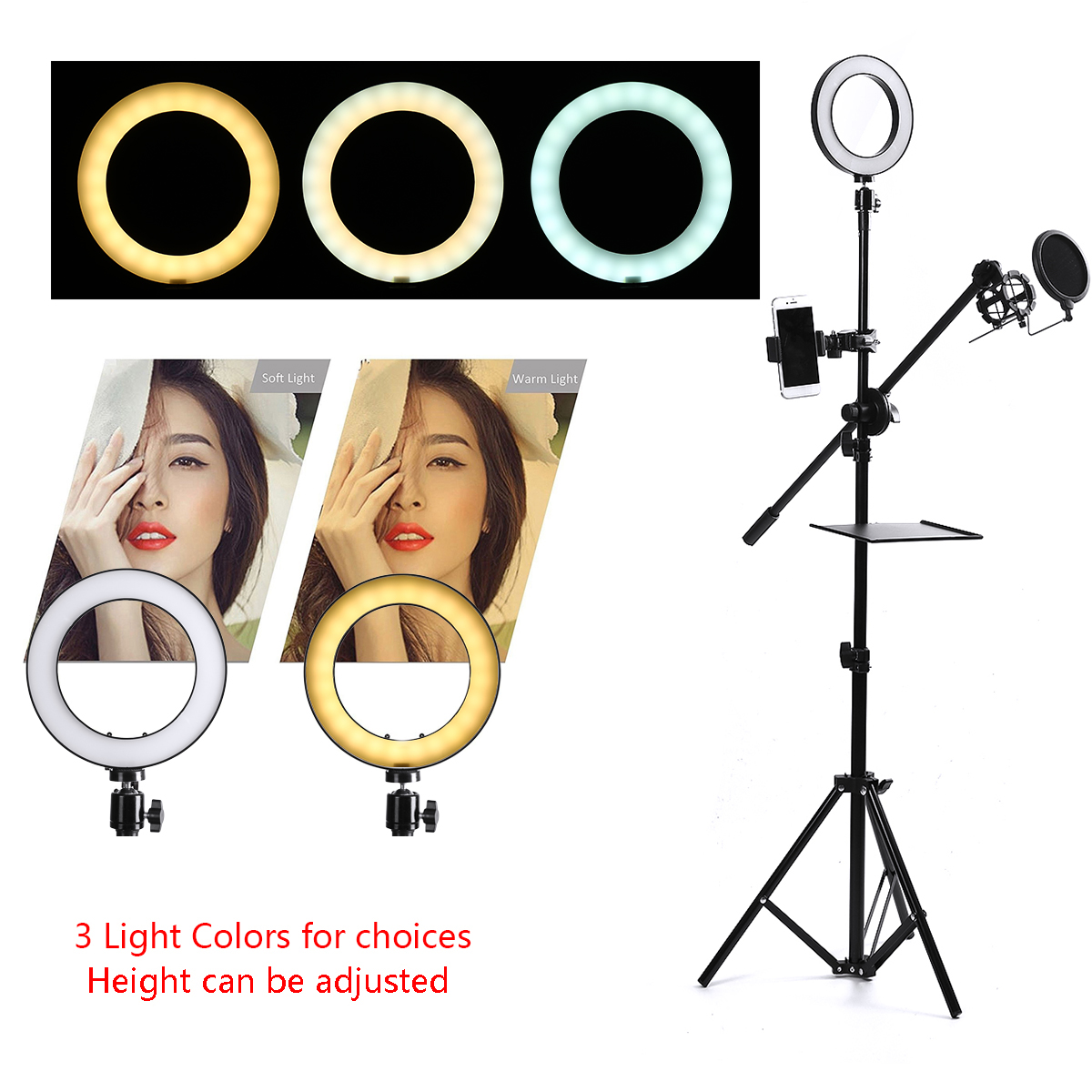 Ca Live Stream Makeup Selfie Ring Light 16/25cm LED Video Ring Light Tripod Stand for Youtube Tik Tok Live Streaming with Phone/Mic Holder bluetooth Selfie Shutter for Selfie Vlog YouTube