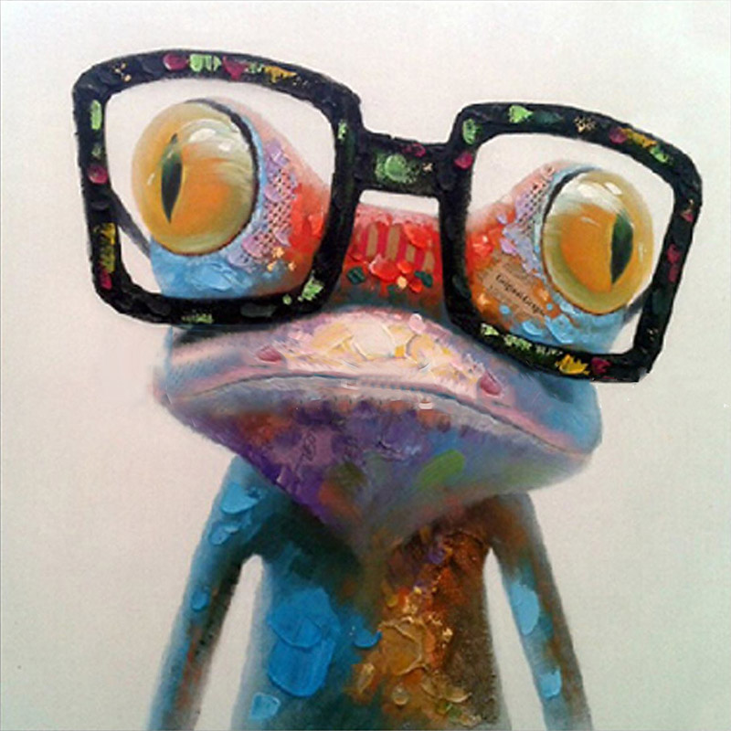 

Miico Hand Painted Oil Paintings Animal Modern Art Happy Frog With Glasses On Canvas Wall Art For Home Decoration 30x30cm