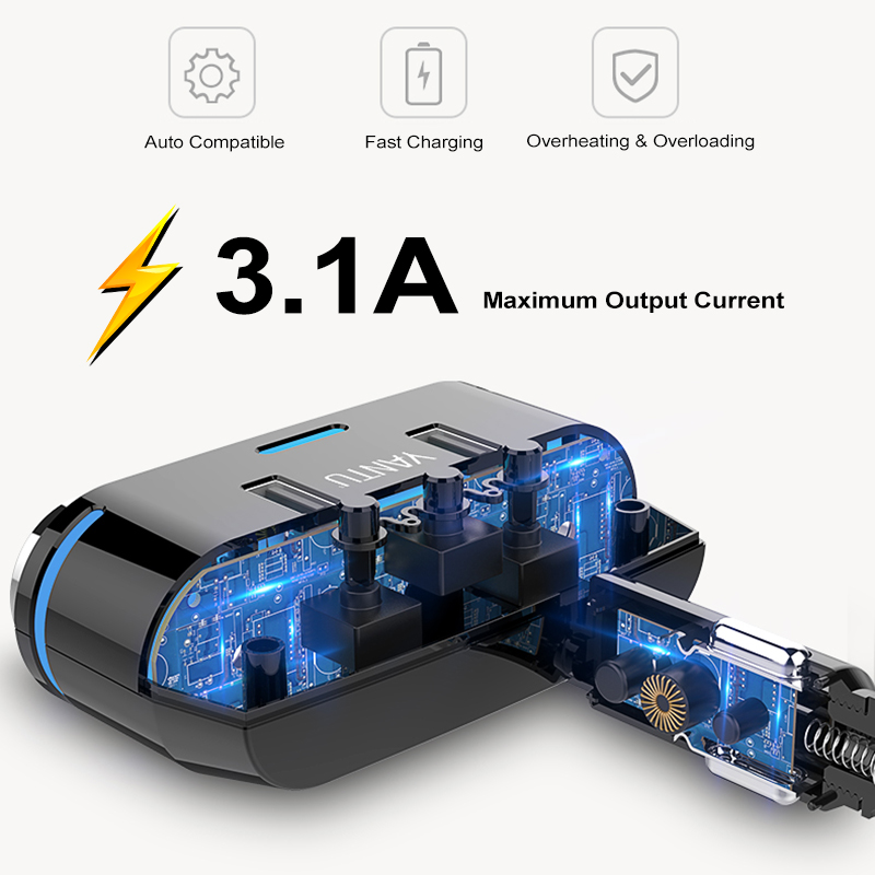 Dual USB Port 3 Way Auto Charger Car Ci garette Lighter Full Function Socket Splitter Adapter 14