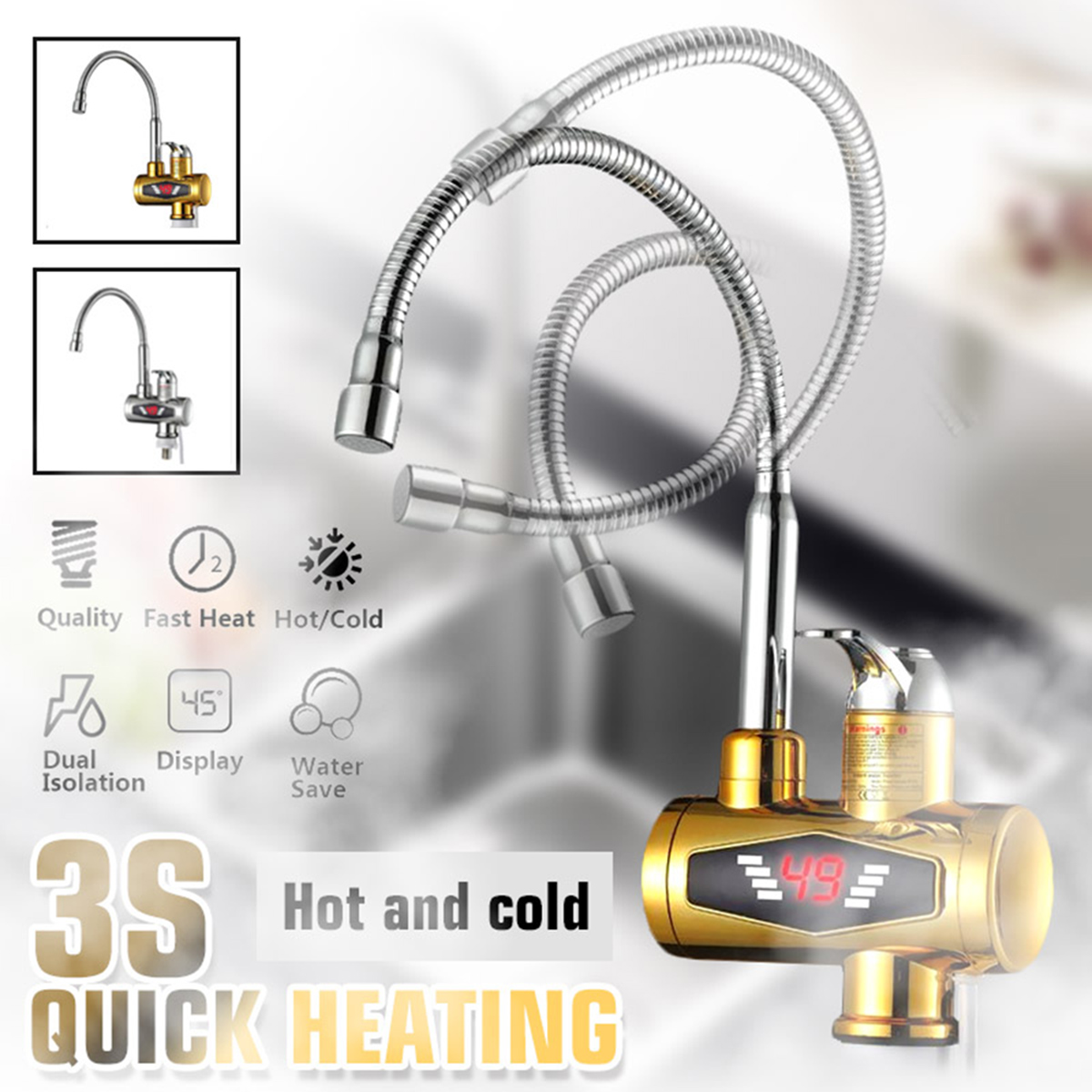 

3000W 220V Temperature Instant Heater Faucet Tap Display Hot Water Heater