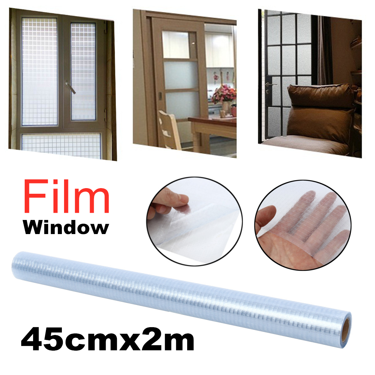 60cm Width Bathroom Office Privacy Frosted Frosting Removable Window Glass Film 