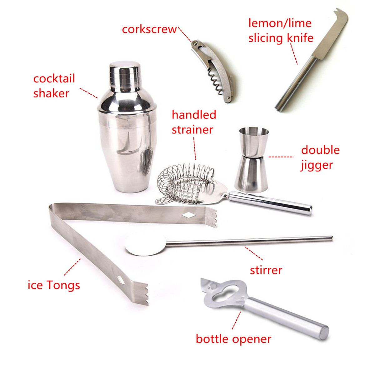 Stainless Steel Cocktail Shaker Mixer Drink Bartender Martini Bar Set Tool Kit 9