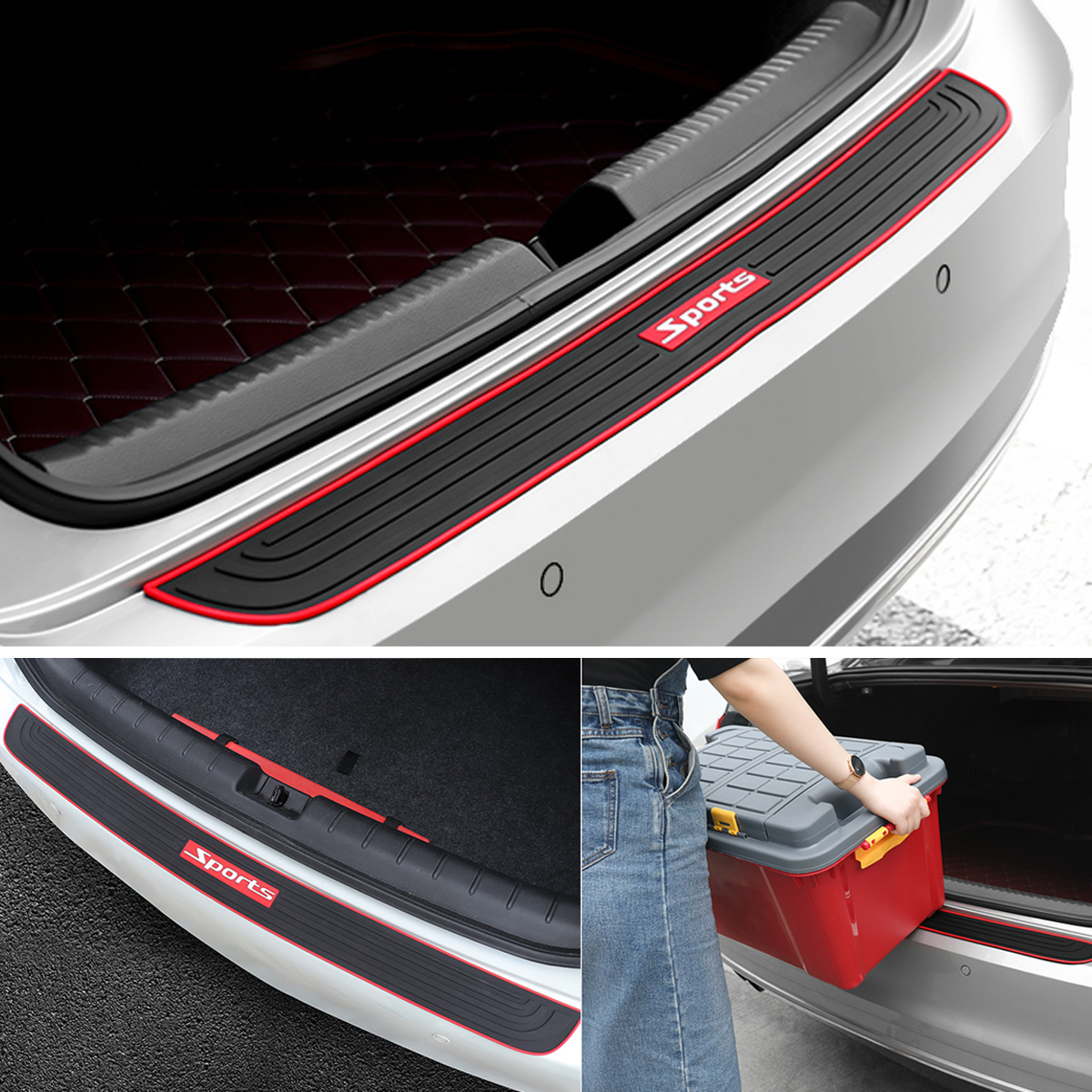 Black Rubber Car Rear Sill Plate Guard Bumper Protector Pad Cover Anti-Scratch