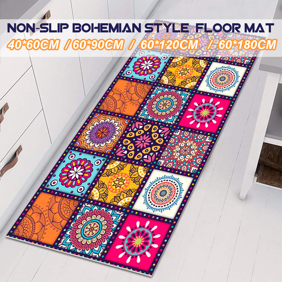 Anti-Slip Bohemian Mandala Flower Floor Door Mat Kitchen Indoor Outdoor 40x60cm