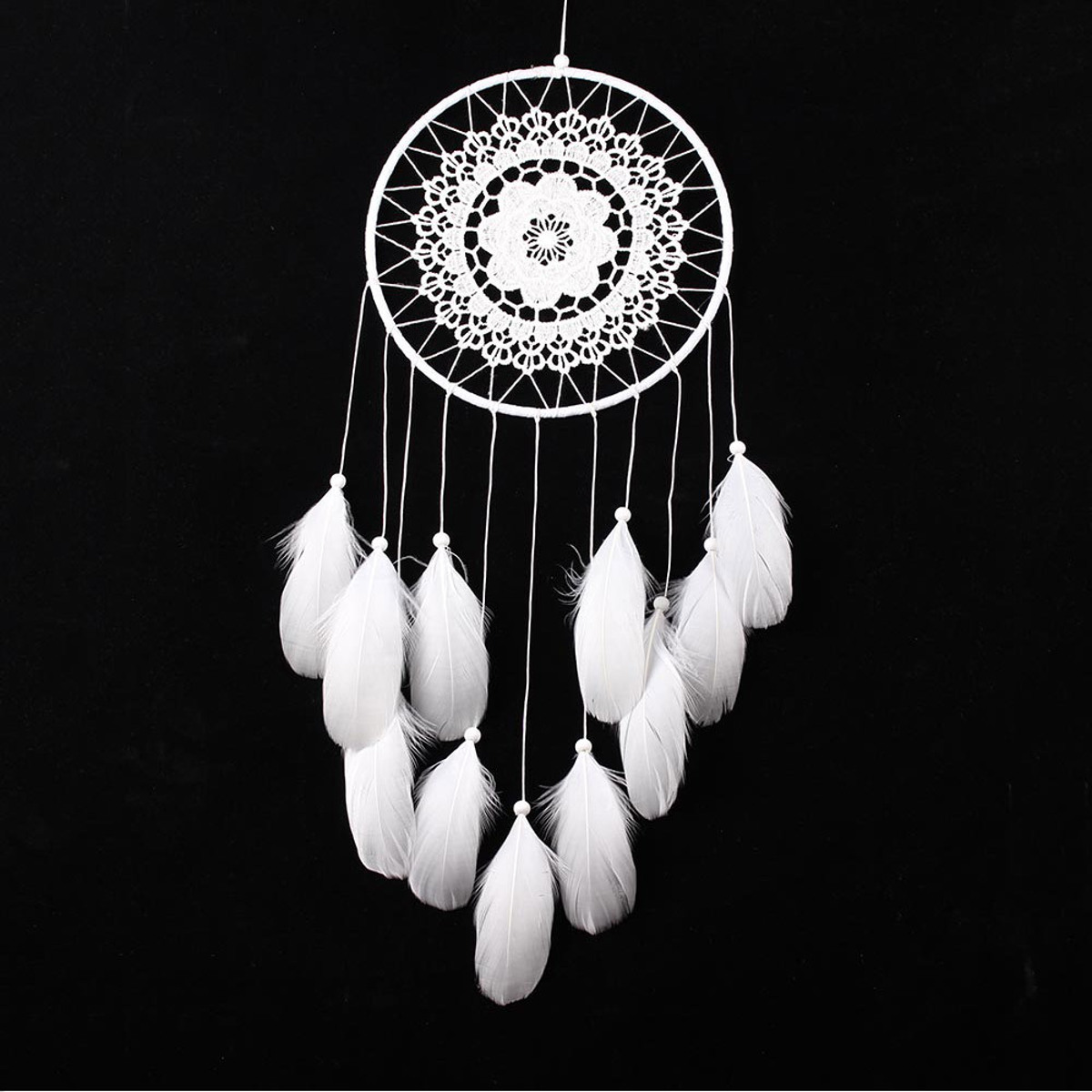 

Handmade Black Feather Lace Dream Catcher Bead Hanging Decor Home Car Wall Decorations