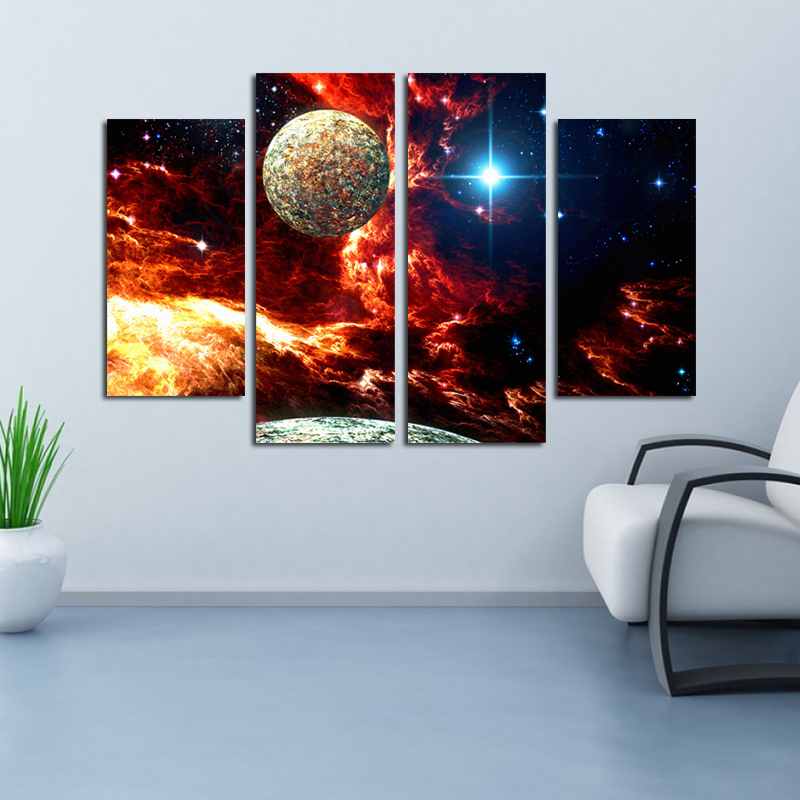 

Miico Hand Painted Four Combination Decorative Paintings Cosmic Starry Sky Wall Art For Home Decoration
