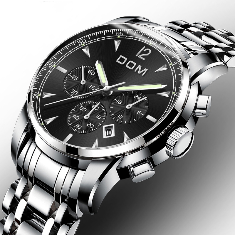 

DOM 75PE Fashion Men Watch Chronograph Luminous Date Display Stainless Steel Strap Quartz Watch