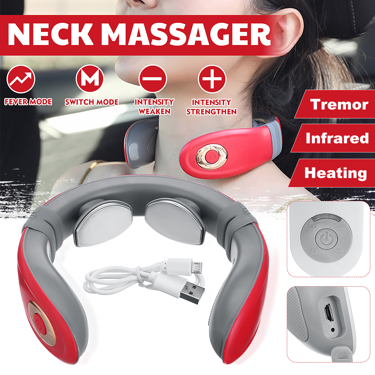 15 Gear Smart Viabration Neck Cervical Pain Relief Massager Electromagnetic Shock Massage With Far Infrared Heating Electric Massager