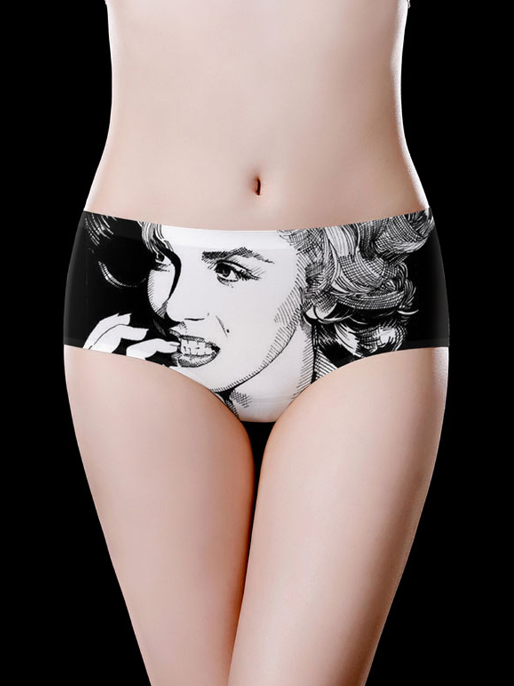 

Mid Waisted Printing Seamless Cotton Crotch Briefs