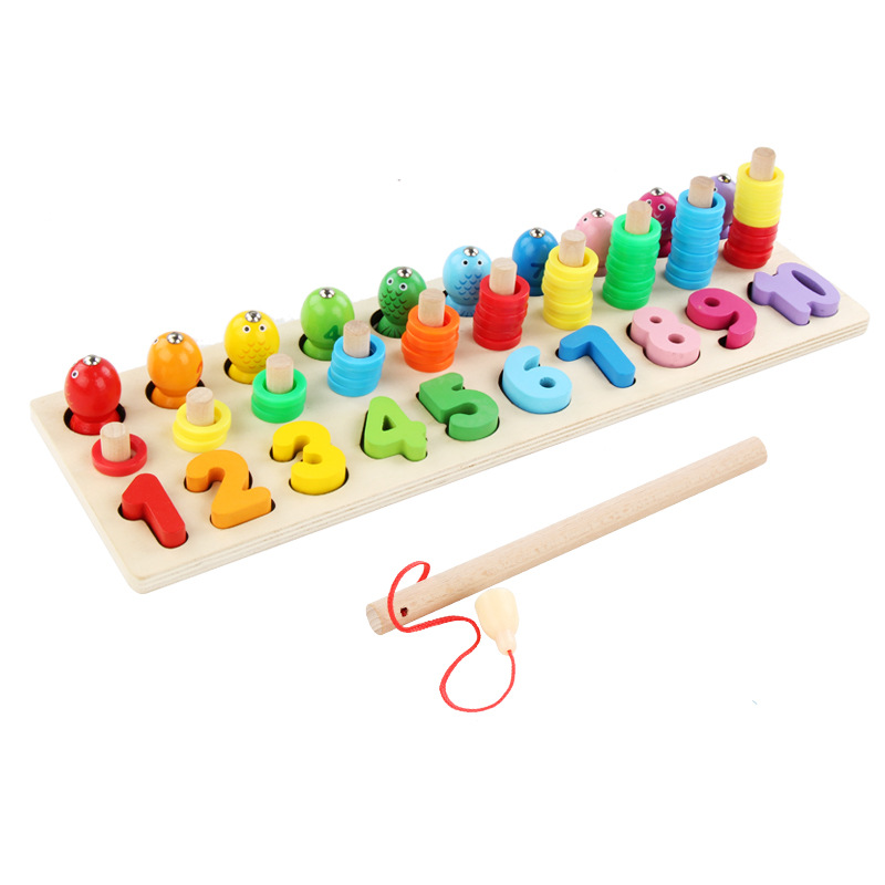 

Early Education Toy Kids Wood Sorting Puzzles Toys Montessori Toys for Toddlers Sorter Number and Math Stacking Blocks Toddlers Learning Toys Toddler Fishing Game Gifts