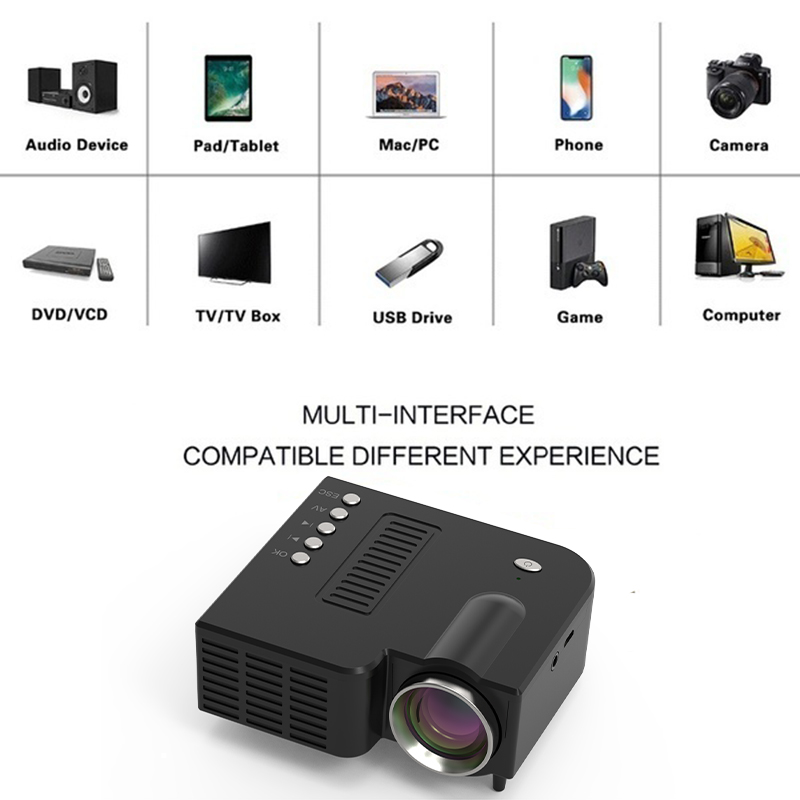 UNIC 28C Mini Portable LCD Projector Same Screen Support 1080p USB SD Card (Black) 8
