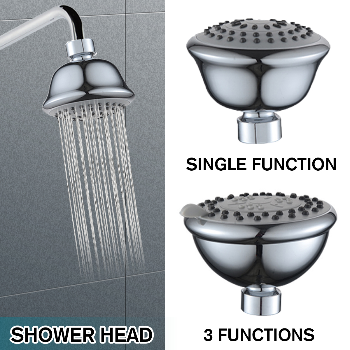 Chrome Faucet Single/3 Function Shower Head High Pressure Swivel Water Saving 