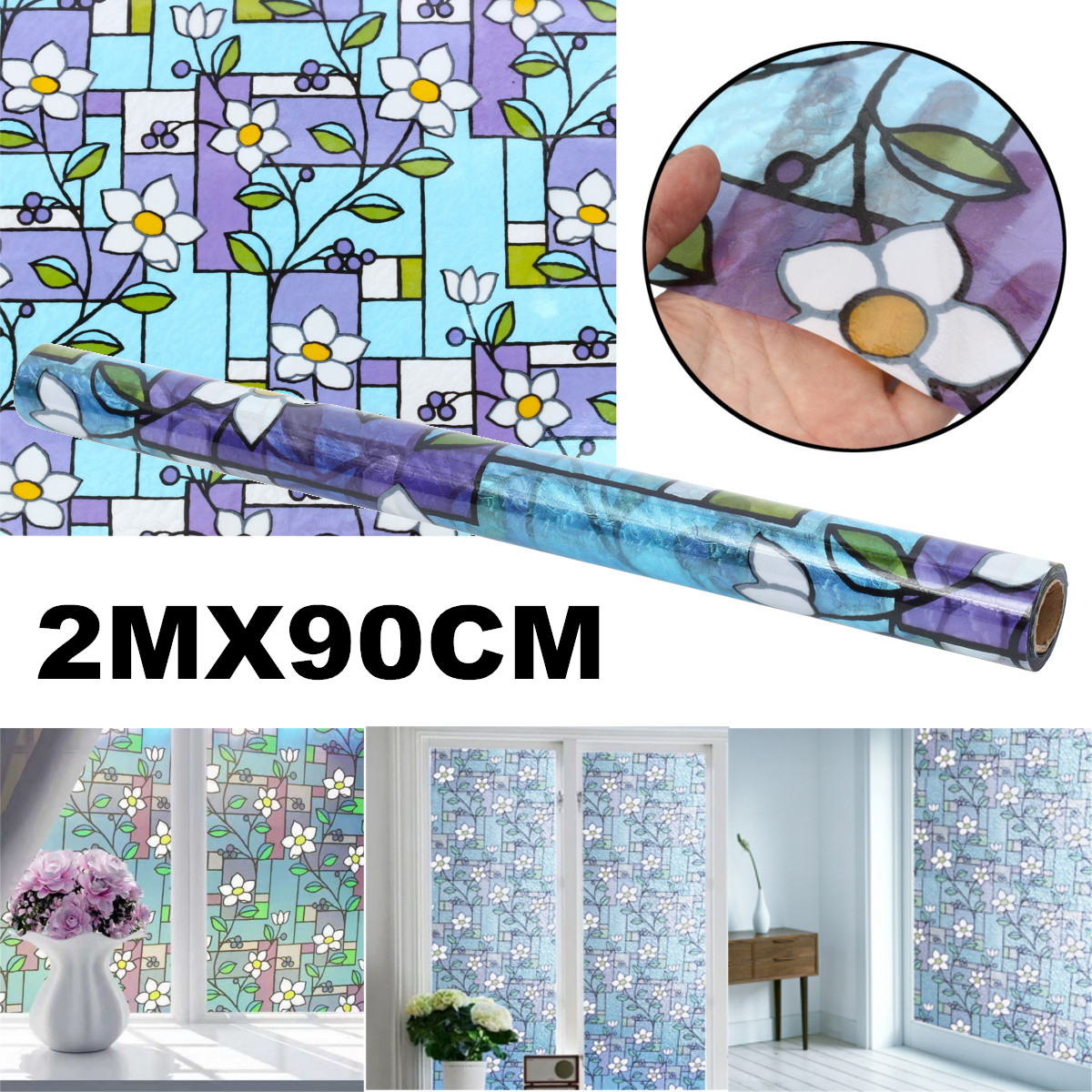 45cm*2M Home Decoration Static Cling Cover Flower Window Door Privacy Glass Film 
