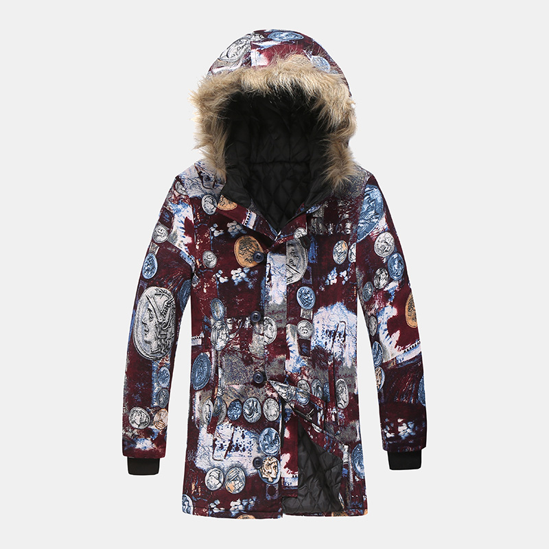 

Mid Long Colorful Printing Hooded Long Sleeve Thickened Coat