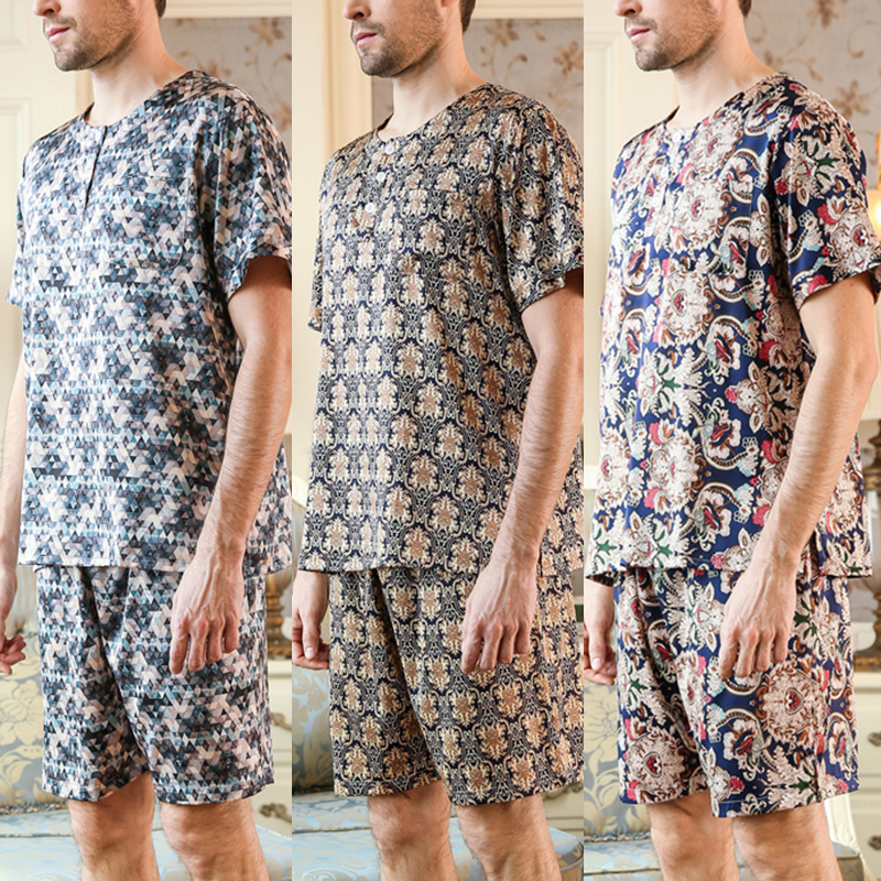 

2 ШТ. Мужские Шелковые Атласные Пижамы Устанавливает Летние Пижамы Loungewear Пижамы Домашняя Одежда