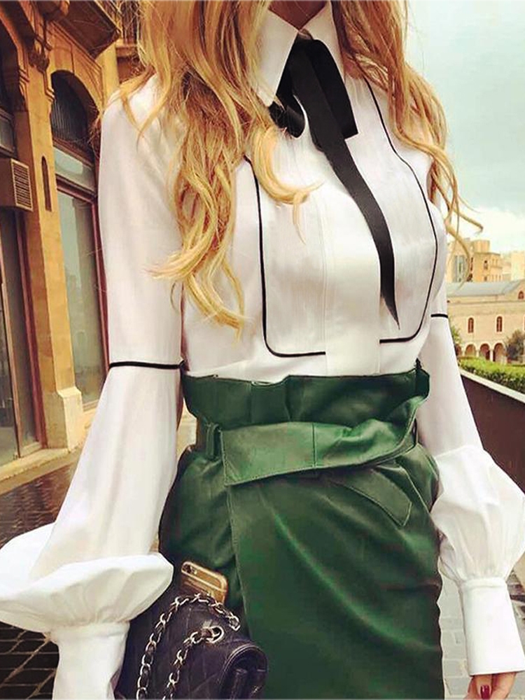 

Puff Sleeve Bow-knot Blouse Formal Casual Long Sleeve Shirts