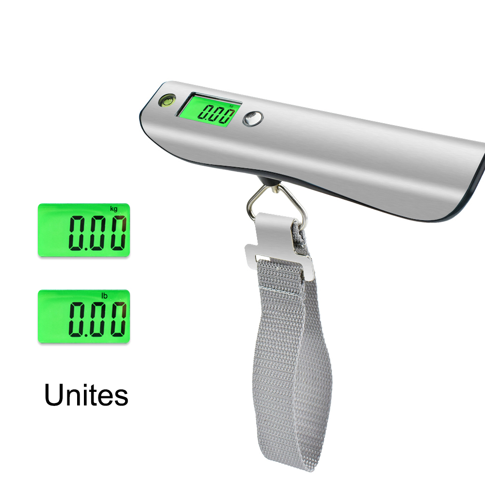 

50kg/110Lbs LCD Display Luggage Scale Stainless Steel Travel Weight Scale Portable Digital Luggage Scale with 1M Tape Measure Spirit Level