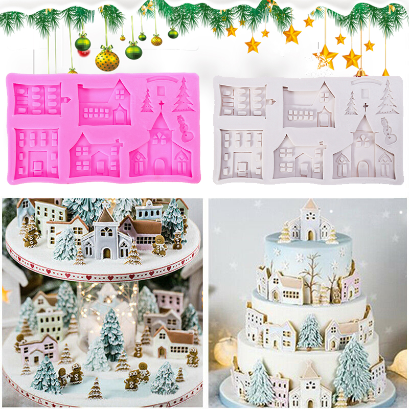 

Christmas Tree House Silicone Fondant Cake Decor Mold Chocolate Sugarcraft Mould