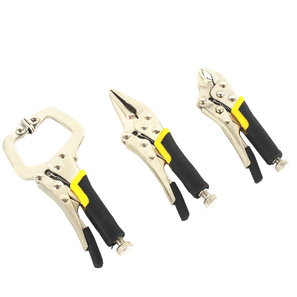 

3 Piece Mini Vice Grip Kit Complete Locking C Clamp Straight Nose and Needle Long Nose Pliers set