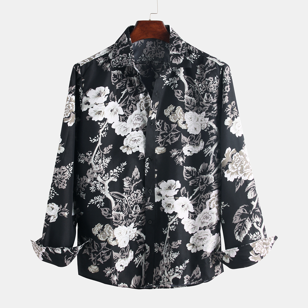 

National Style Flowers Printing Loose Shirt
