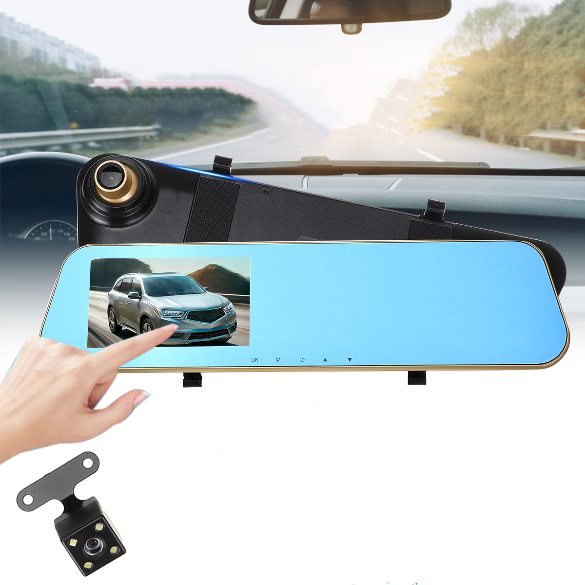 

4.3 inch FHD 1080P Car DVR Touch Dual Lens Auto Camera Video Recorder Rearview Mirror with Backup Camera