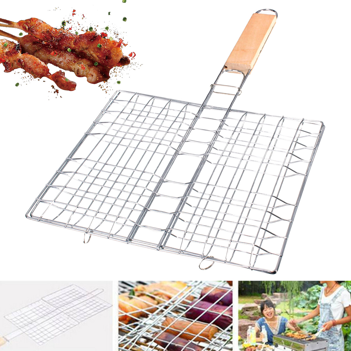 

Portable Folding Stainless Steel BBQ Grill Basket Outdoor Camping BBQ Hamburg Vegetables Fishs Cooking Net
