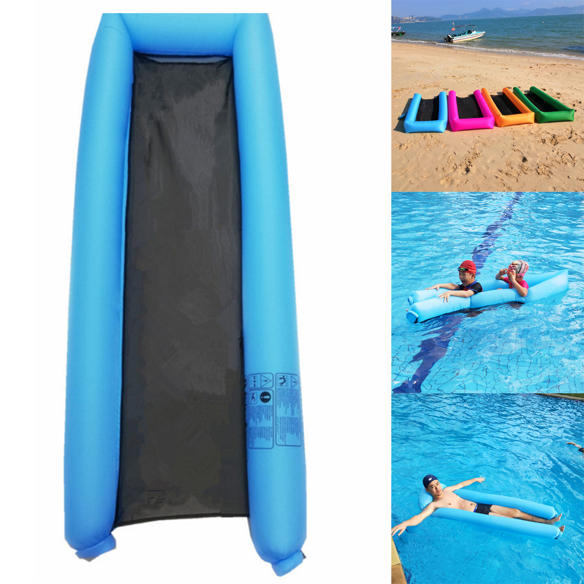 

Inflatable Floating Lounger Portable Water Float Bed Swimming Pool Sea Inflating Recliner
