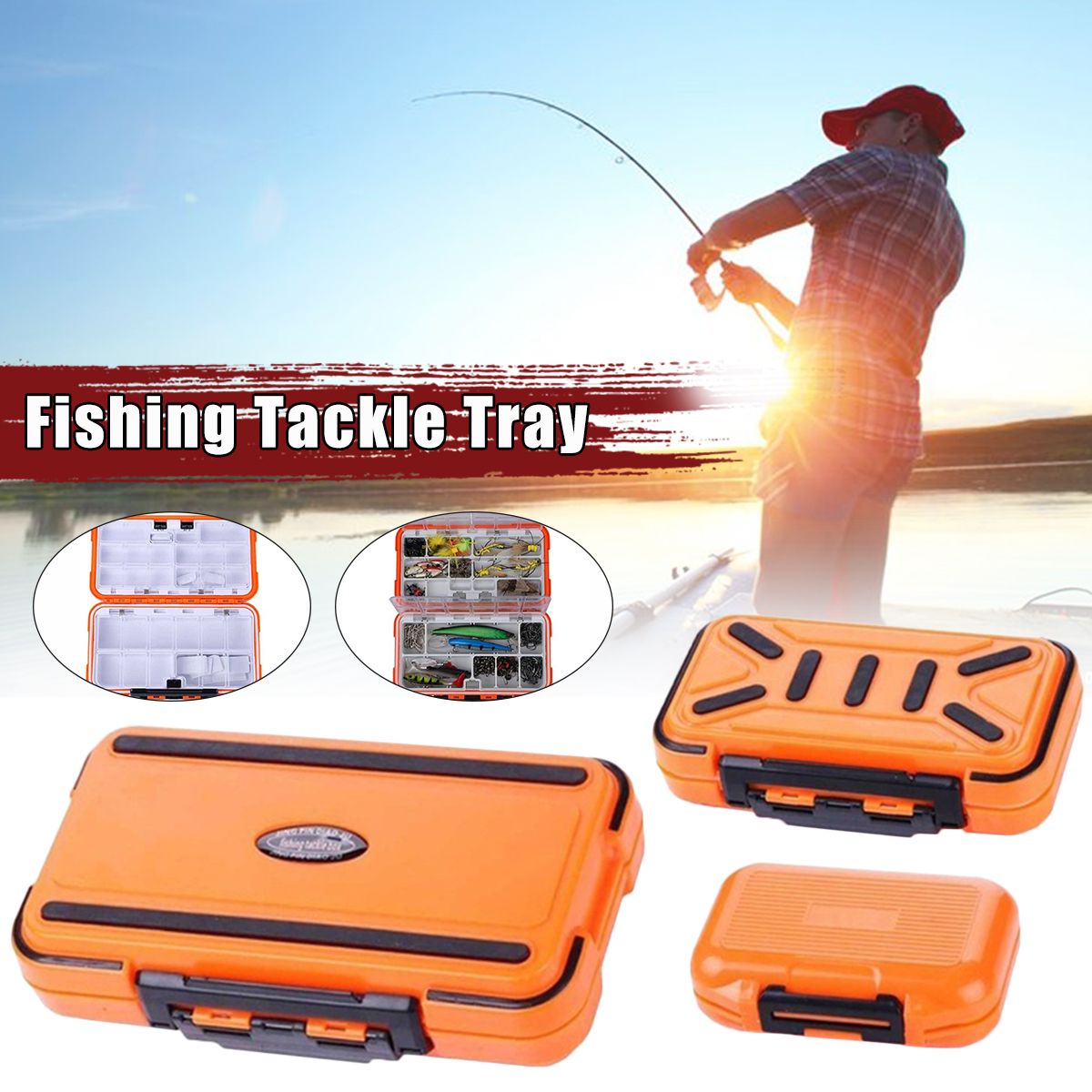 Sealed Waterproof Fishing Tackle Tray ABS Plastic Swivel Snap Lure Storage Box 