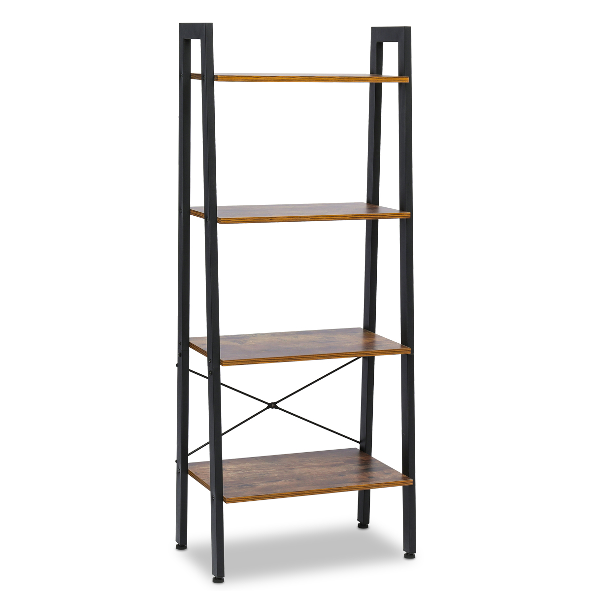 

Vintage Wooden 4-Tier Bookshelf Industrial Ladder Shelf Rustic Storage Rack with Wood Look and Metal Frame
