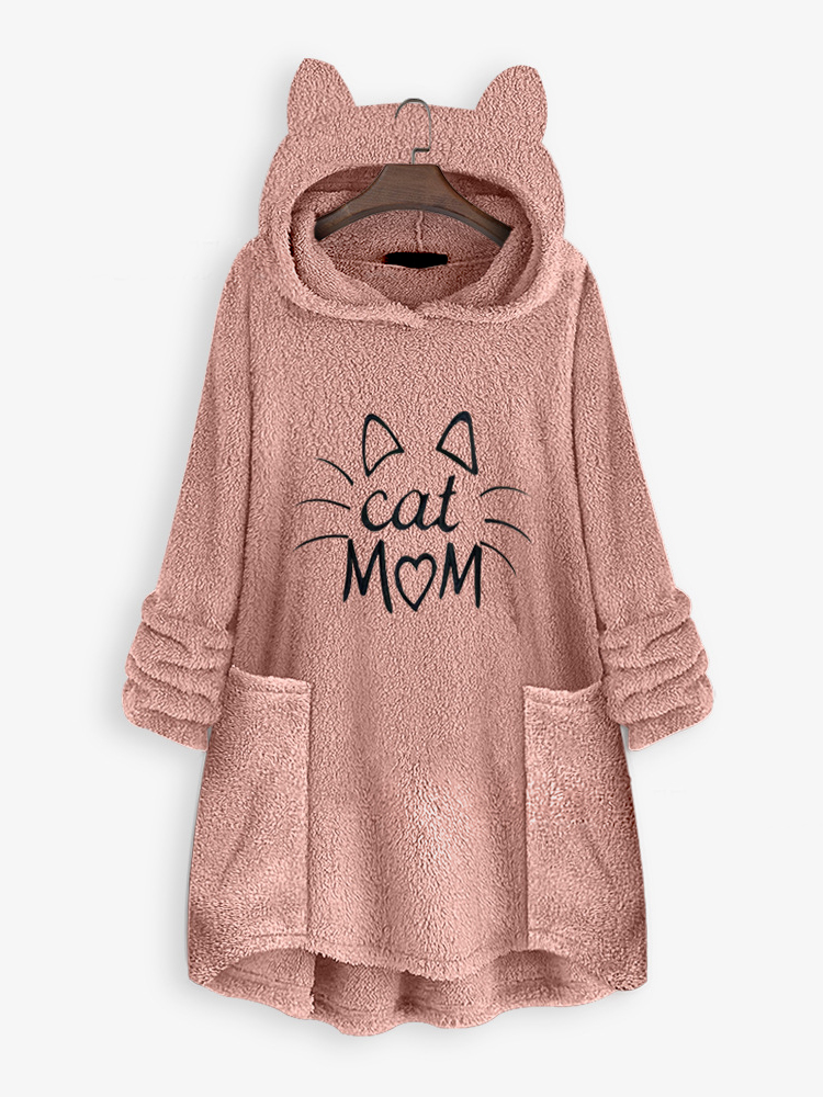 

Cat Print Alphabet Embroidery Hooded Fleece Sweatshirt