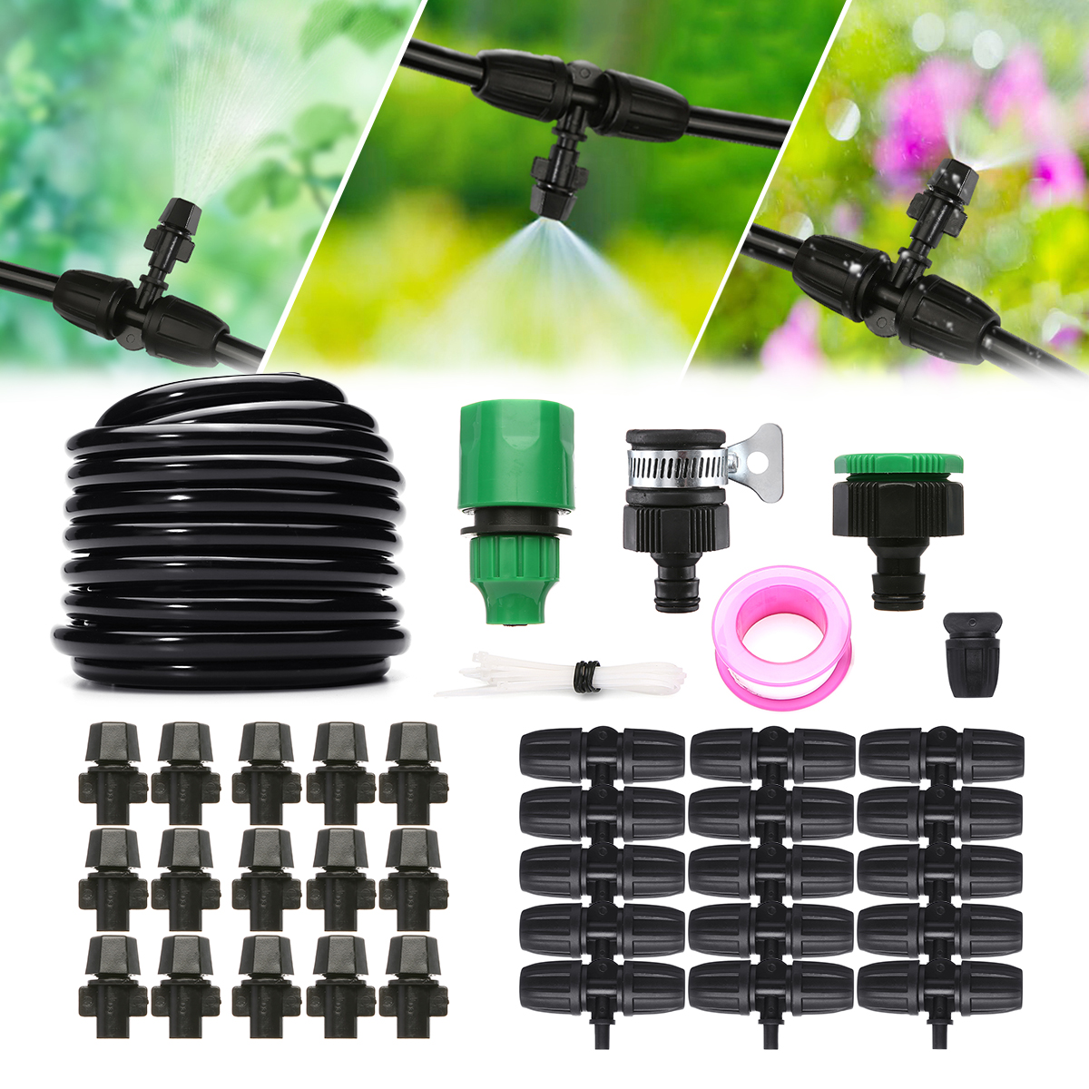 

10M Drip Irrigation Kit Garden Misting Cooling System 32.8ft Blank Distribution Tubing Hose for Garden Greenhouse Flower Bed Patio Lawn