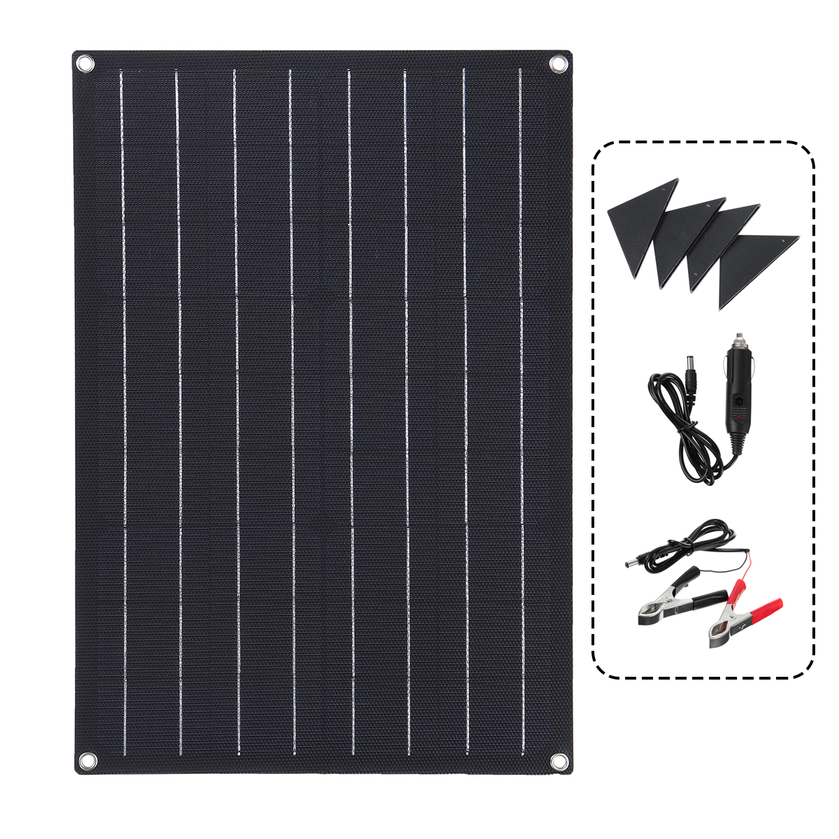 

30W ETFE Solar Panel Waterproof Car Emergency Charger WIth 4 Protective Corners Double USB+DC