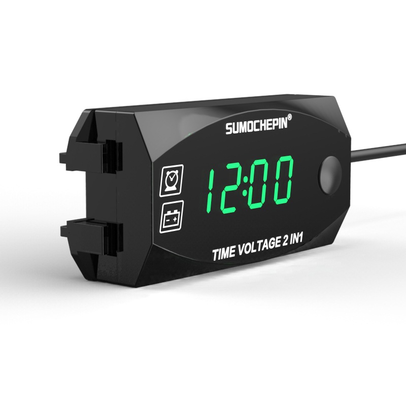 

6V-30V LED 2-in-1 12V Voltmeter Time Display Timetable Measuring Battery Meter For Motorcycle Scooter Electric Vehicle M
