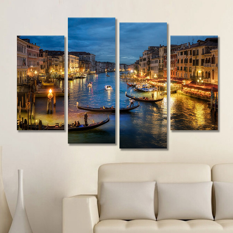 

Miico Hand Painted Four Combination Decorative Paintings Night in Venice Wall Art For Home Decoration
