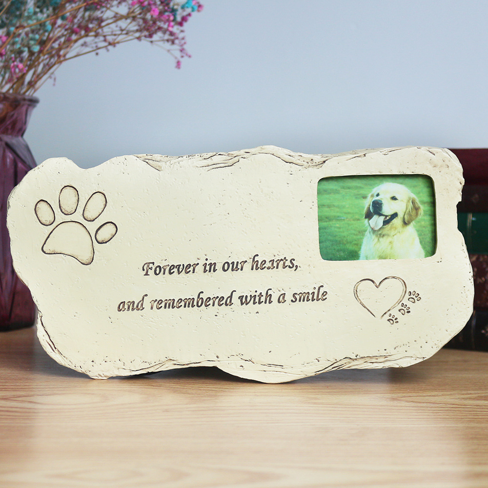 

Pet Tombstone Dog Memorial Stone Personalized With Waterproof Photo Frame Features Sympathy Poem Garden Backyard Marker